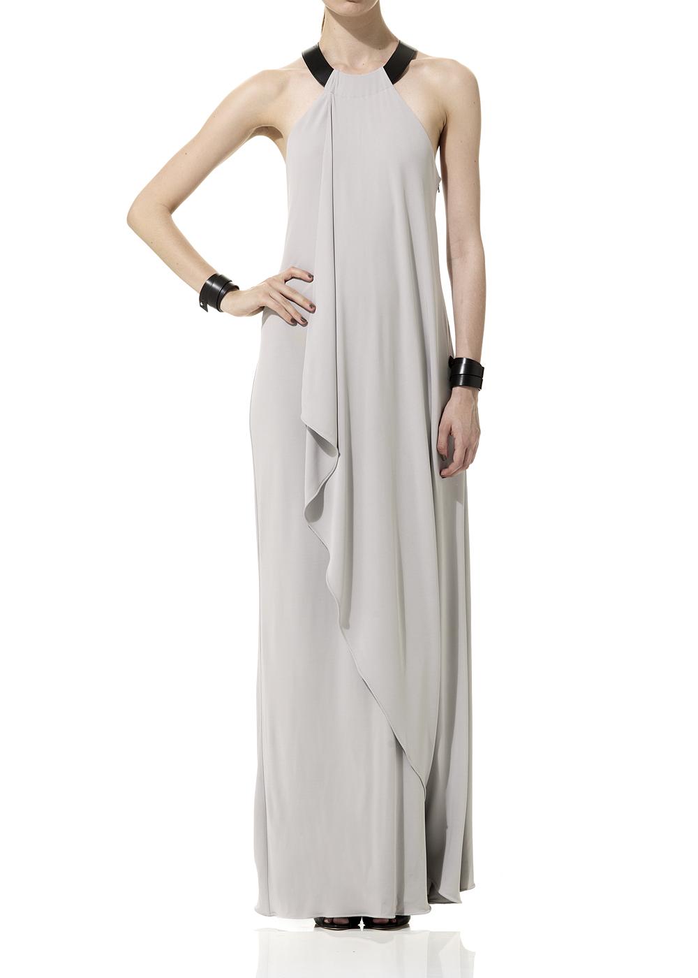 Matte Jersey Leather Strap Front Drape Dress FashionBridesMaids